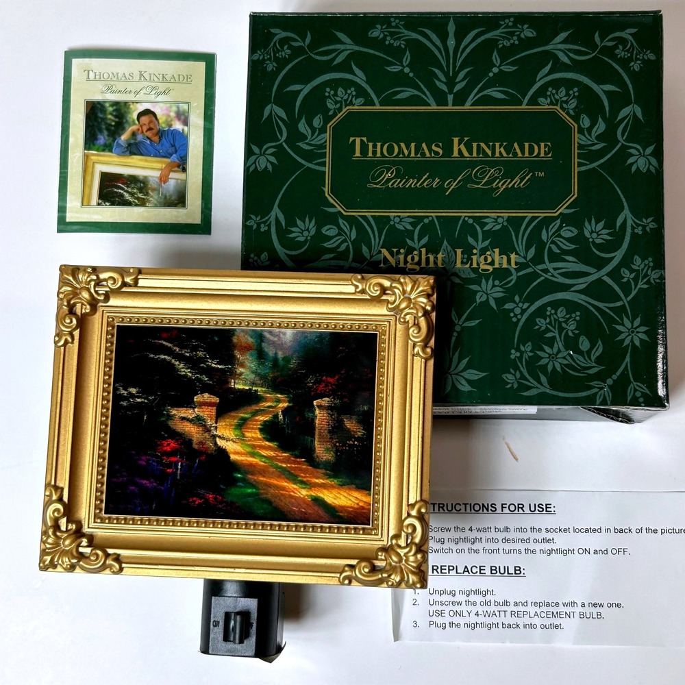 Thomas Kinkade Spring Gate Night Light Ornate Gold Frame Hearth Home 1998
